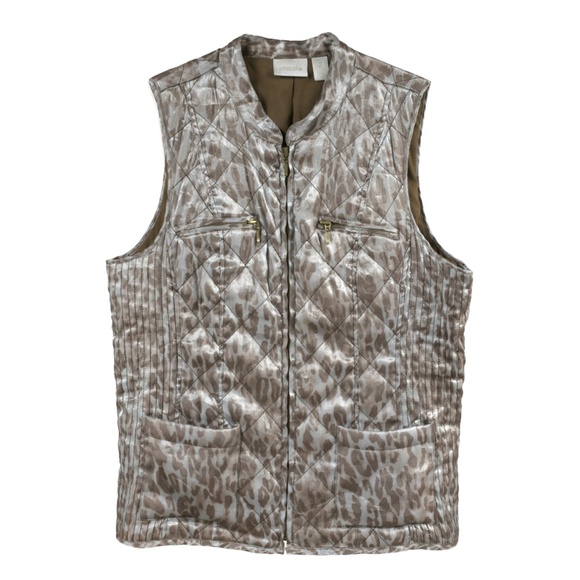 CHICO'S Cheetah Print Lightweight Quilted Puffer Vest - Picture 1 of 8